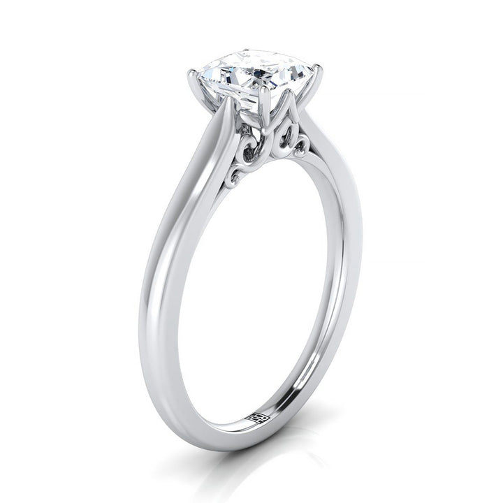 Scroll Gallery Solitaire Princess, in 18K White Gold – side profile | RockHer