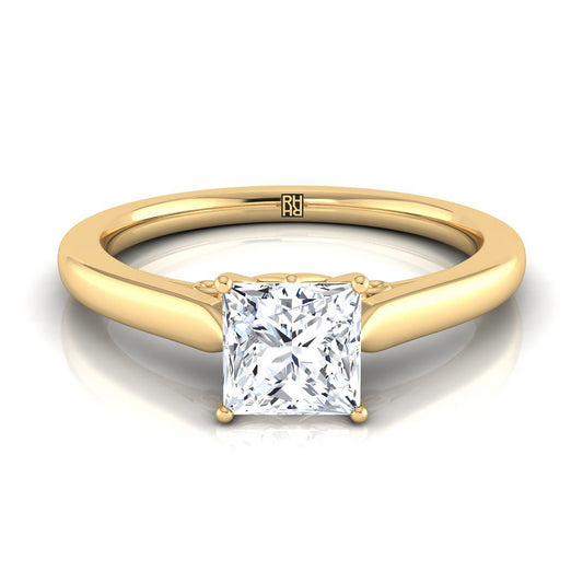 Scroll Gallery Solitaire Princess, in 18K Yellow Gold | RockHer