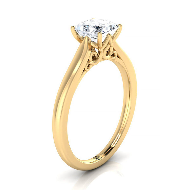 18K Yellow Gold Princess Cut Scroll Gallery Comfort Fit Solitaire Engagement Ring
