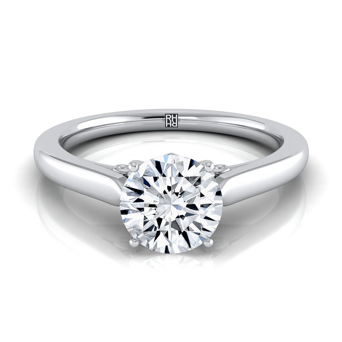 Round Brilliant, Scroll Gallery Solitaire, in 18K White Gold | RockHer