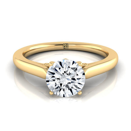 14K Yellow Gold Round Brilliant Scroll Gallery Comfort Fit Solitaire Engagement Ring