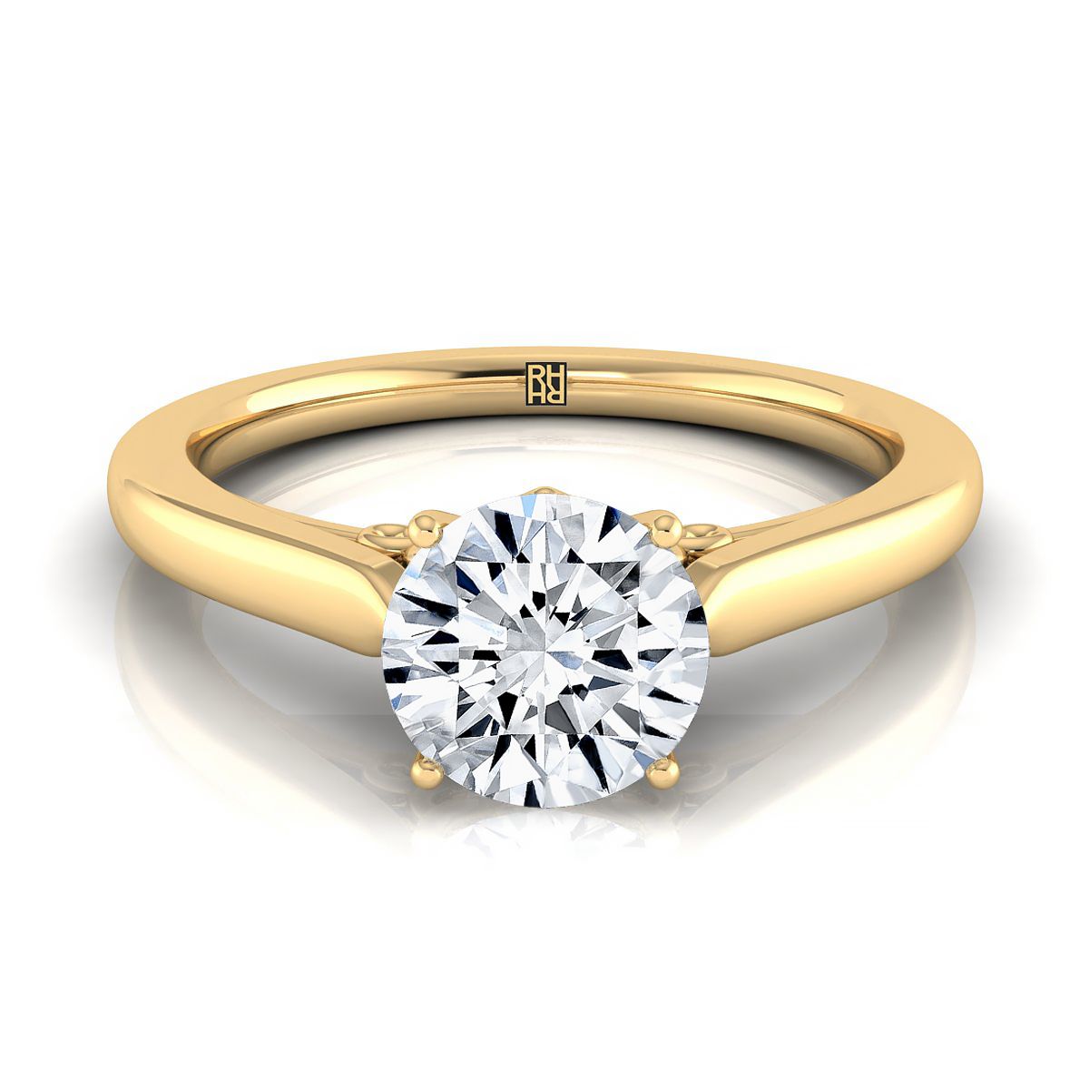 Round Brilliant, Scroll Gallery Solitaire, in 18K Yellow Gold | RockHer