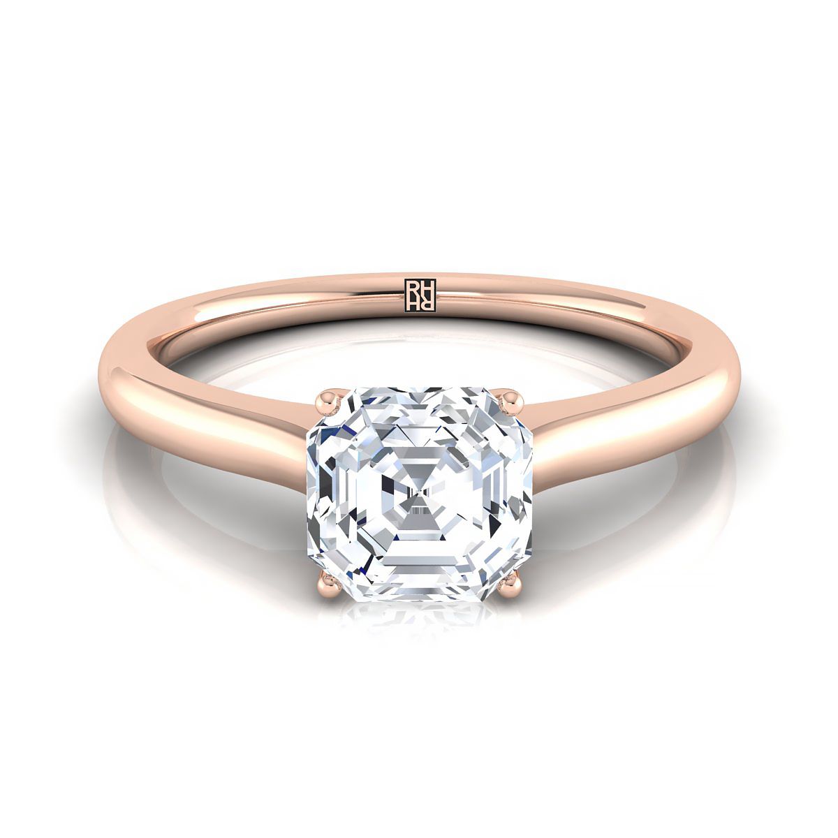 แหวนหมั้นทองคำชมพู 14K แบบ Asscher Cut Cathedral Solitaire พร้อมหินเซอร์ไพรส์ซ่อนอยู่