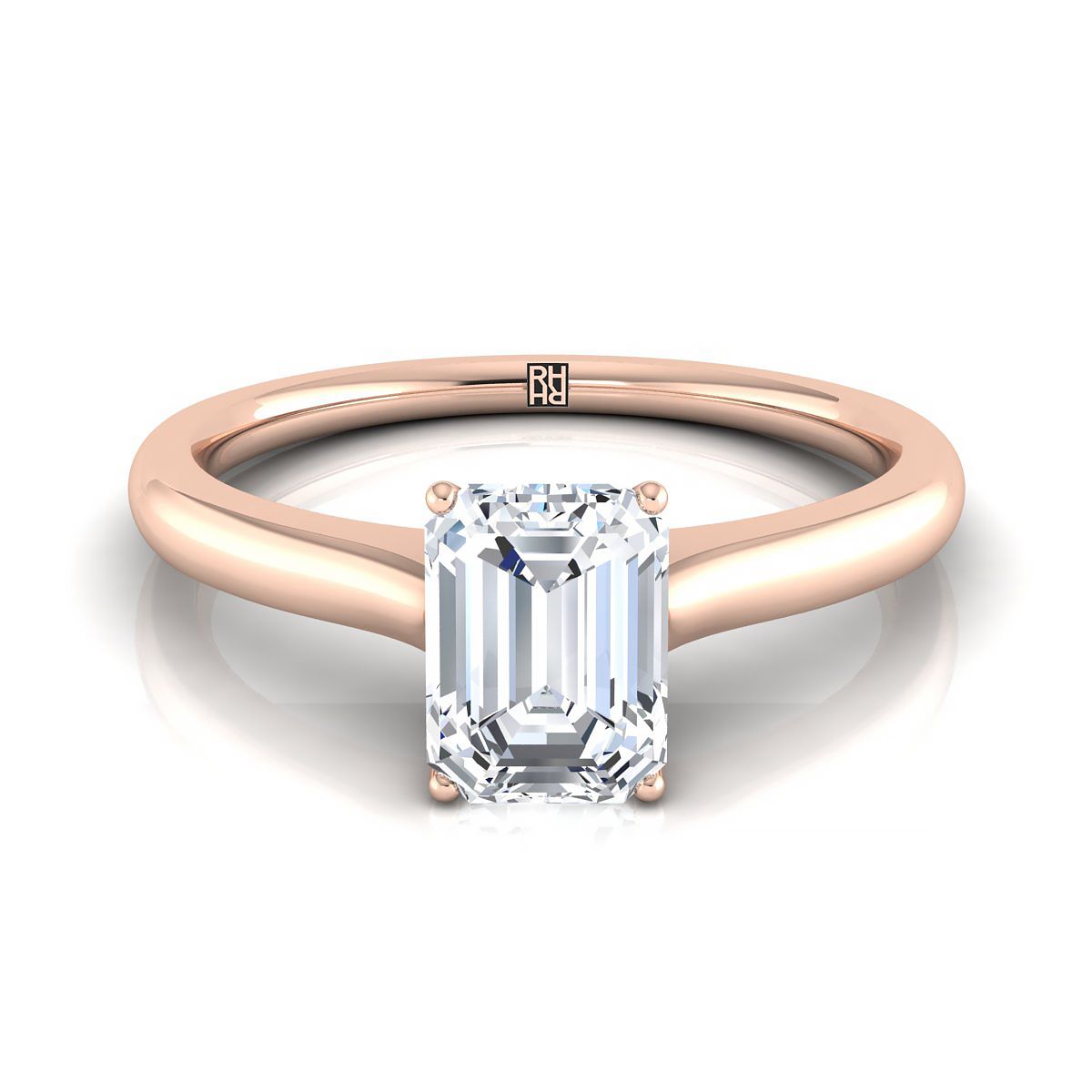 European Cut, Cathedral Surprise Stone Solitaire Emerald, in 14K Rose Gold, prong setting | RockHer