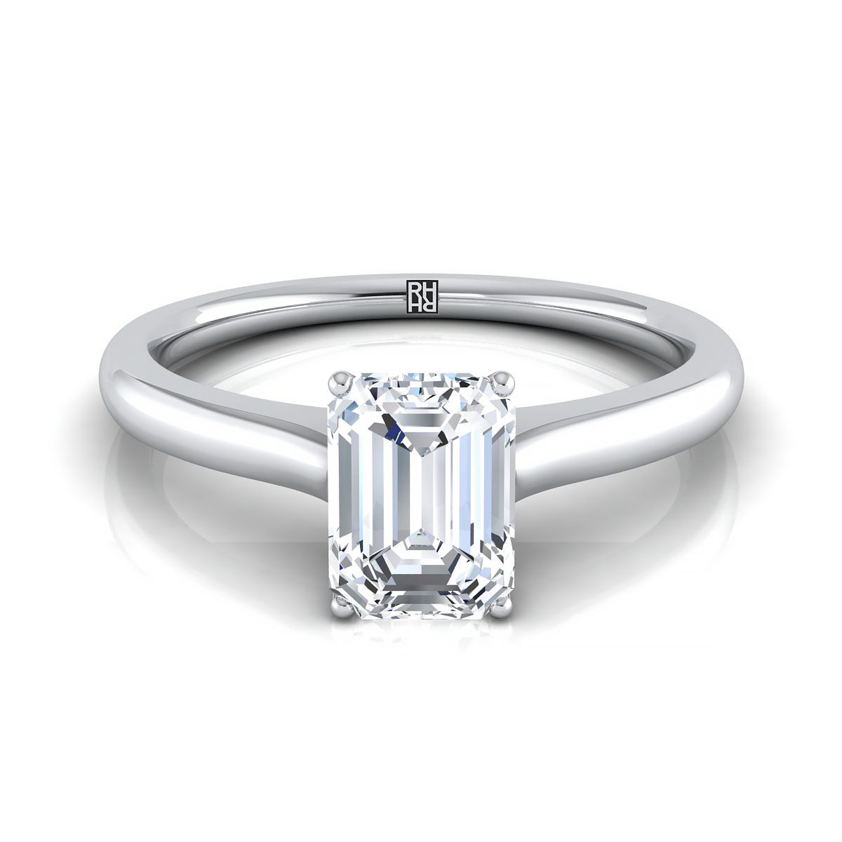 European Cut, Cathedral Surprise Stone Solitaire Emerald, in 18K White Gold | RockHer