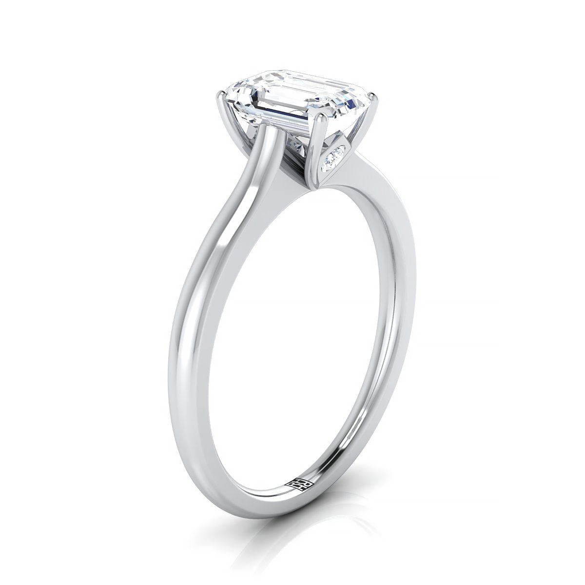 European Cut, Cathedral Surprise Stone Solitaire Emerald, in 18K White Gold – side profile | RockHer