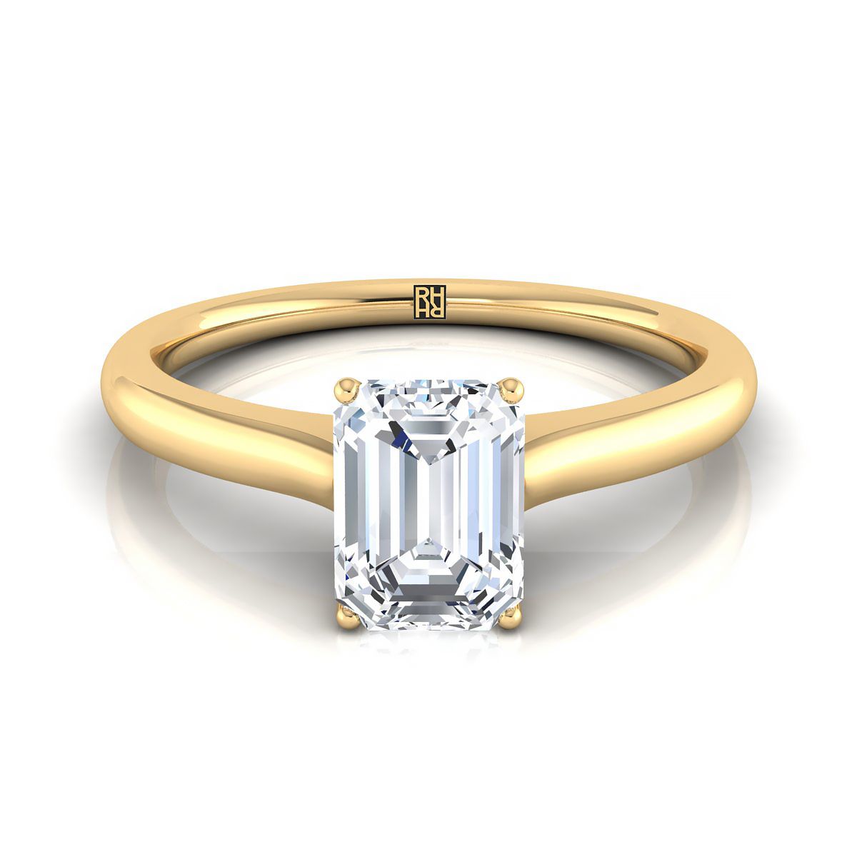 European Cut, Cathedral Surprise Stone Solitaire Emerald, in 18K Yellow Gold | RockHer