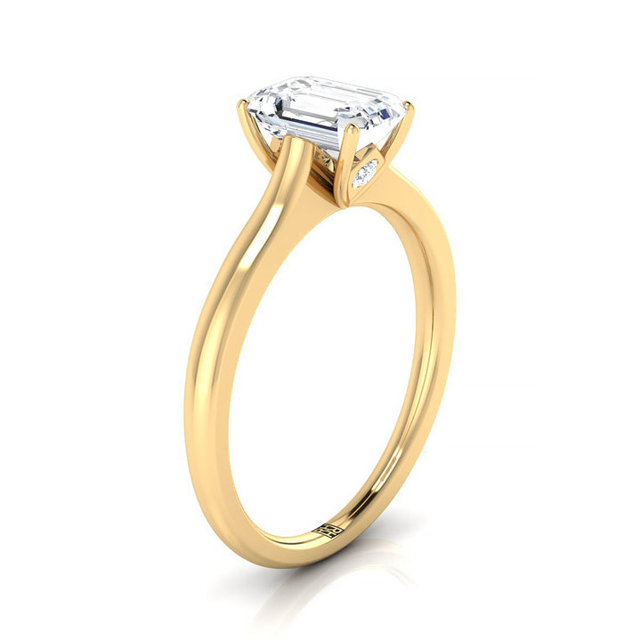 European Cut, Cathedral Surprise Stone Solitaire Emerald, in 18K Yellow Gold – side profile | RockHer