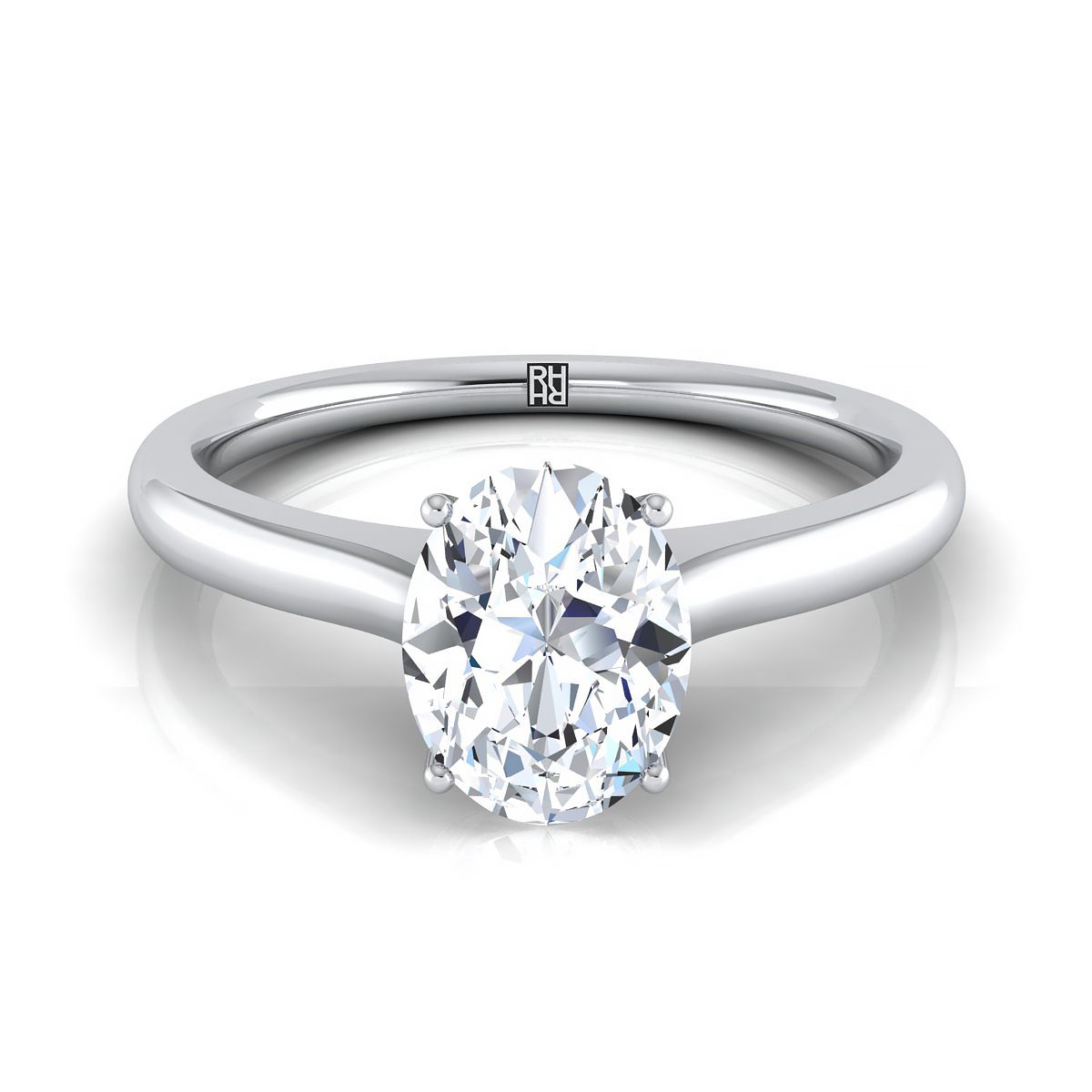 Platinum Oval Cathedral Solitaire Surprise Secret Stone Engagement Ring