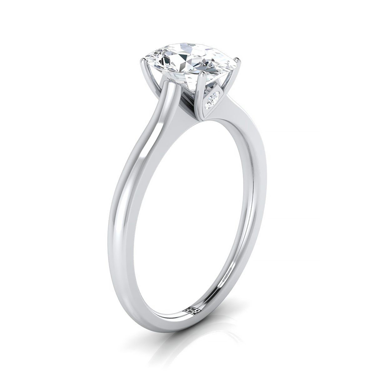 Cathedral Surprise Stone Solitaire Oval, in 18K White Gold – side profile | RockHer