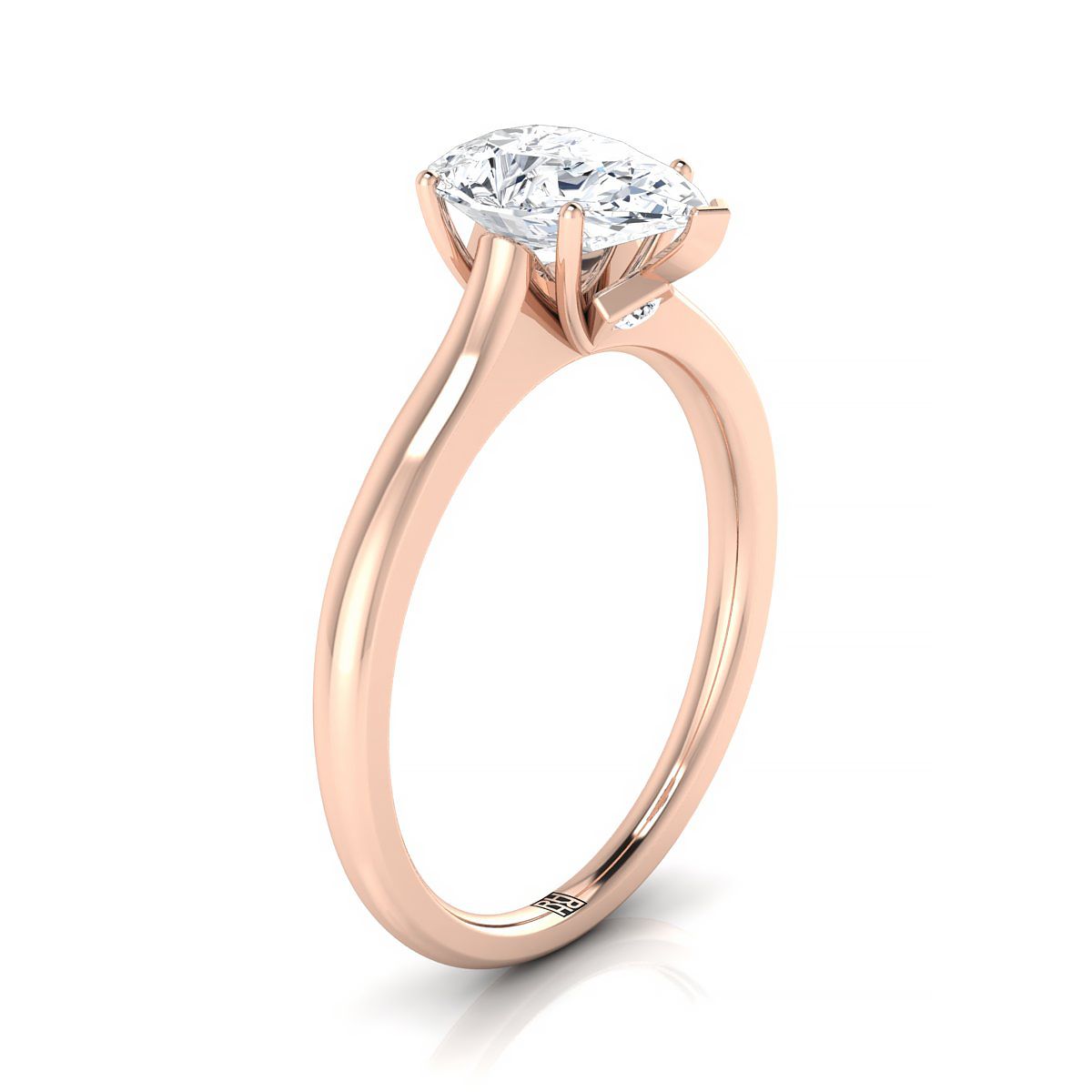 Cathedral Surprise Stone Solitaire Pear Shape, in 14K Rose Gold, prong setting – side profile | RockHer
