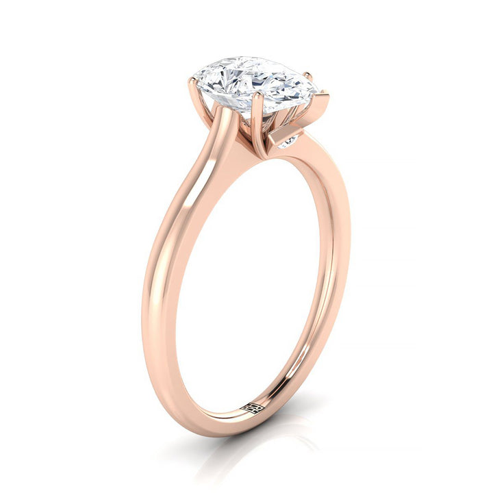 Cathedral Surprise Stone Solitaire Pear Shape, in 14K Rose Gold, prong setting – side profile | RockHer