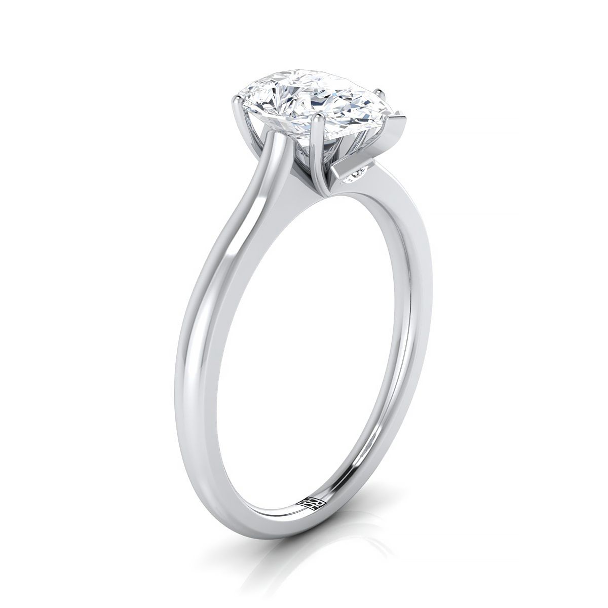 Cathedral Surprise Stone Solitaire Pear Shape, in 18K White Gold – side profile | RockHer