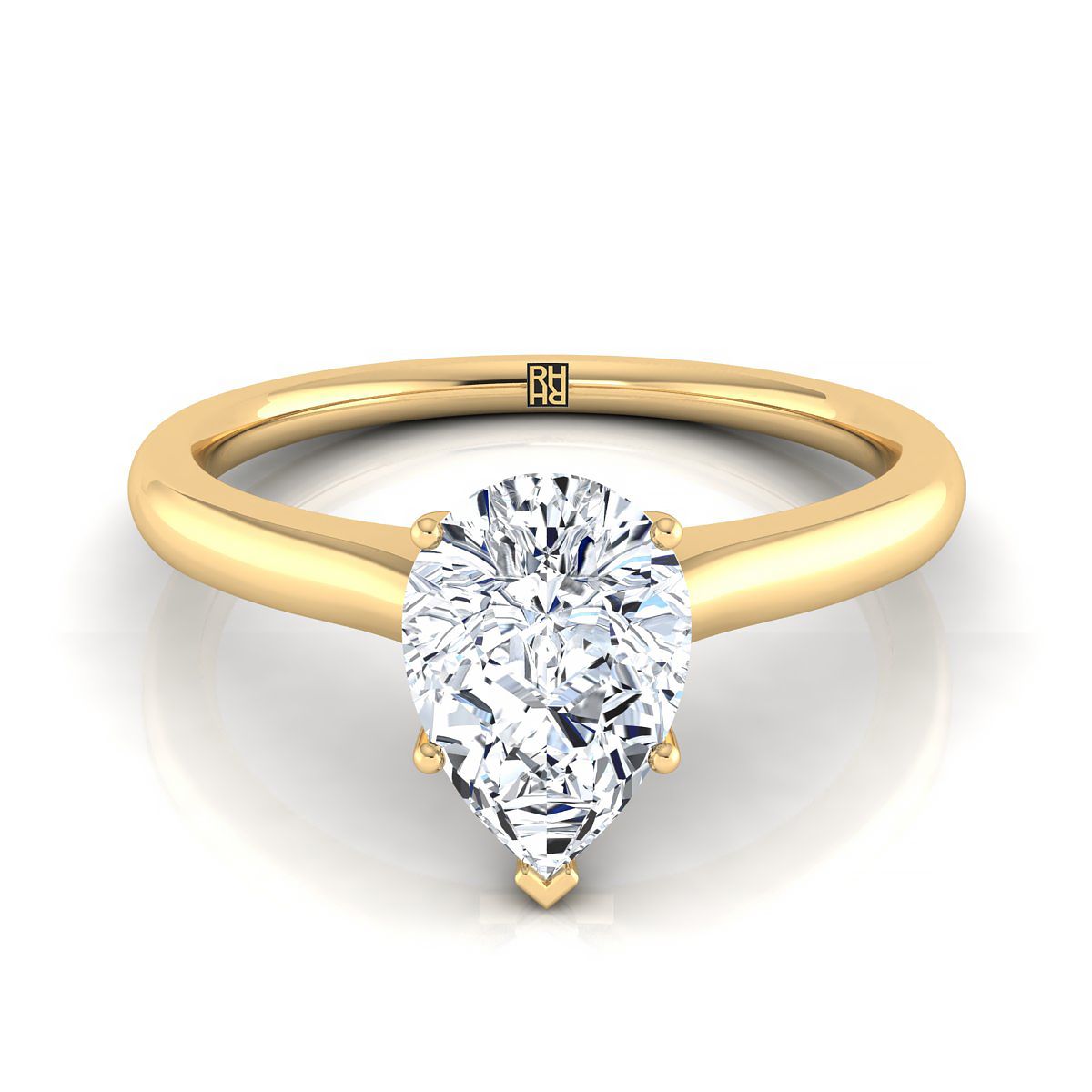 14K Yellow Gold Pear Shape Center Cathedral Solitaire Surprise Secret Stone Engagement Ring