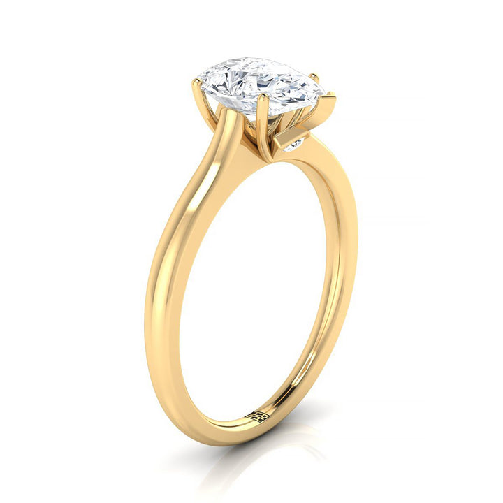 Cathedral Surprise Stone Solitaire Pear Shape, in 18K Yellow Gold – side profile | RockHer