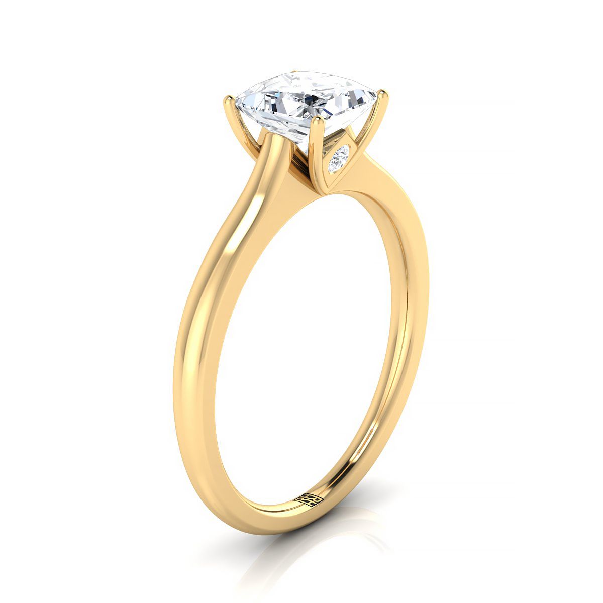 18K Yellow Gold Princess Cut Cathedral Solitaire Surprise Secret Stone Engagement Ring