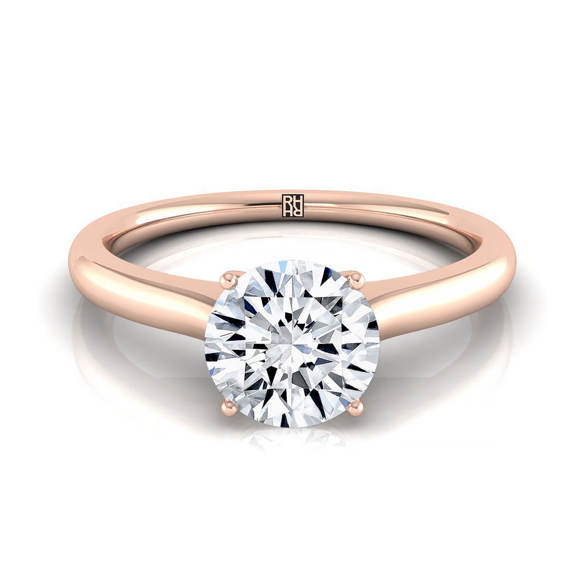 Round Brilliant, Cathedral Surprise Stone Solitaire, in 14K Rose Gold, prong setting | RockHer