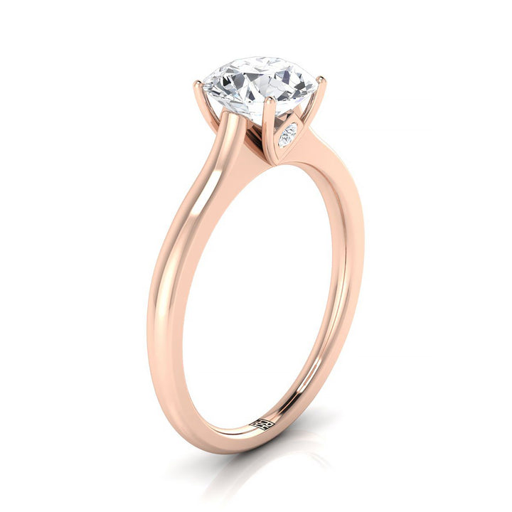 Round Brilliant, Cathedral Surprise Stone Solitaire, in 14K Rose Gold, prong setting – side profile | RockHer