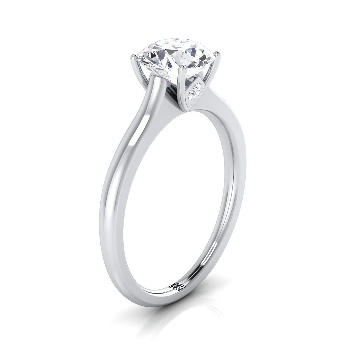 Round Brilliant, Cathedral Surprise Stone Solitaire, in Platinum – side profile | RockHer