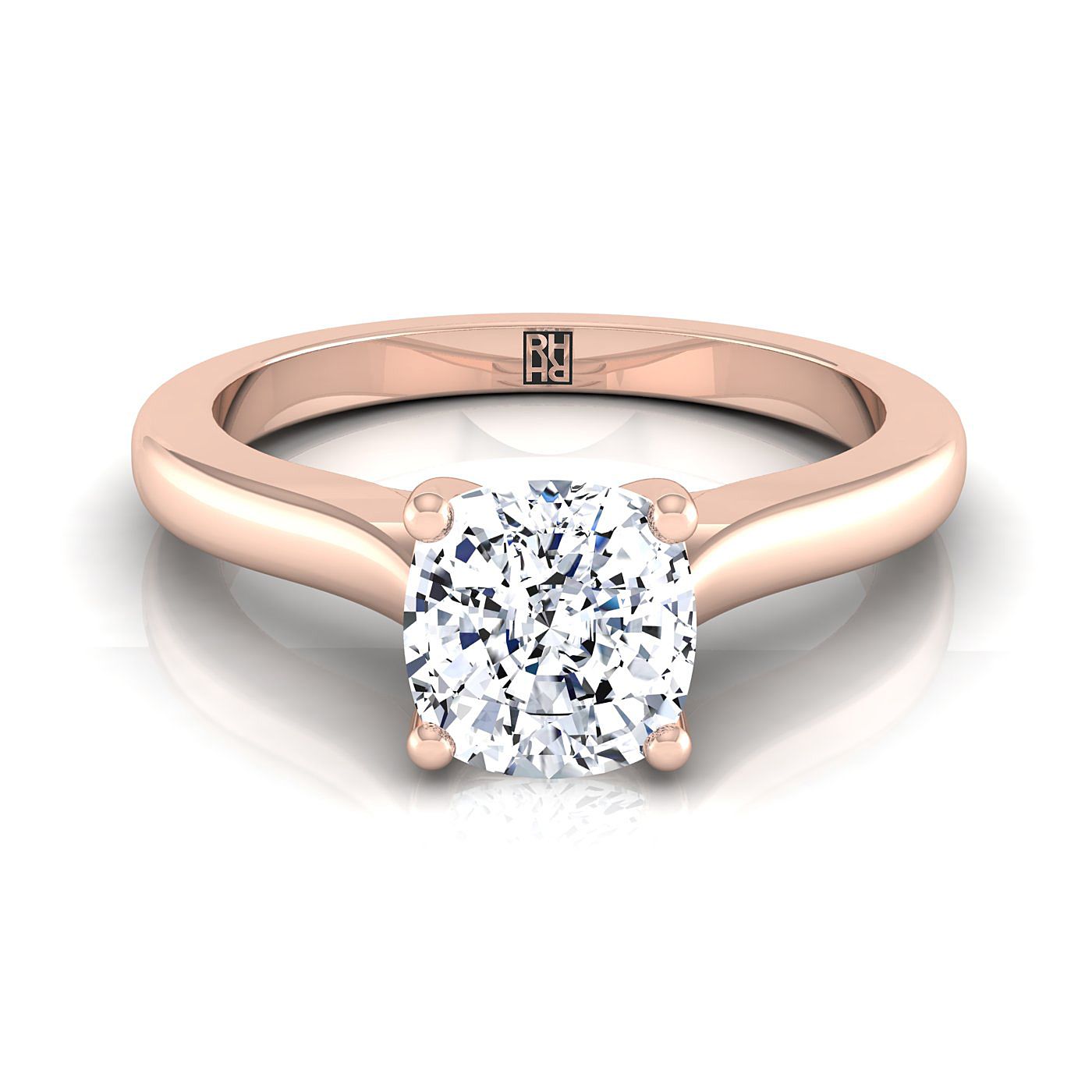 Comfort Fit Cathedral Solitaire Cushion, in 14K Rose Gold | RockHer