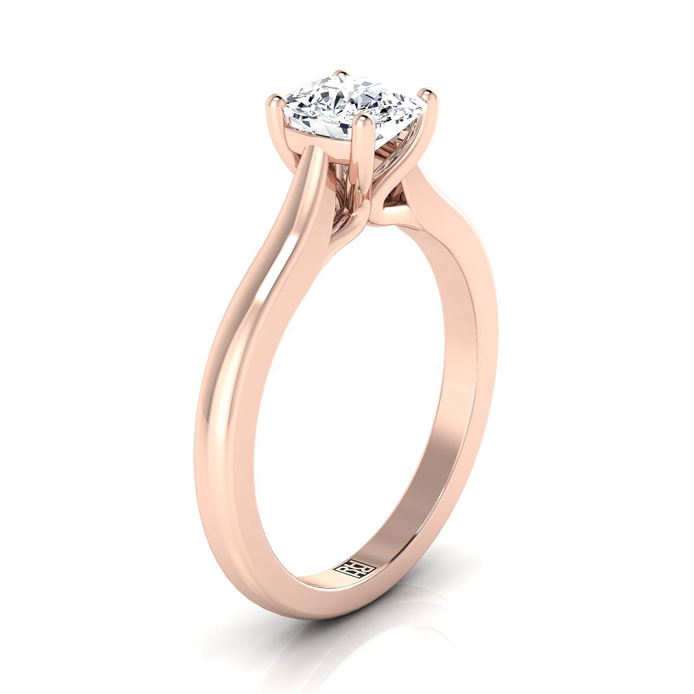 Comfort Fit Cathedral Solitaire Cushion, in 14K Rose Gold – side profile | RockHer