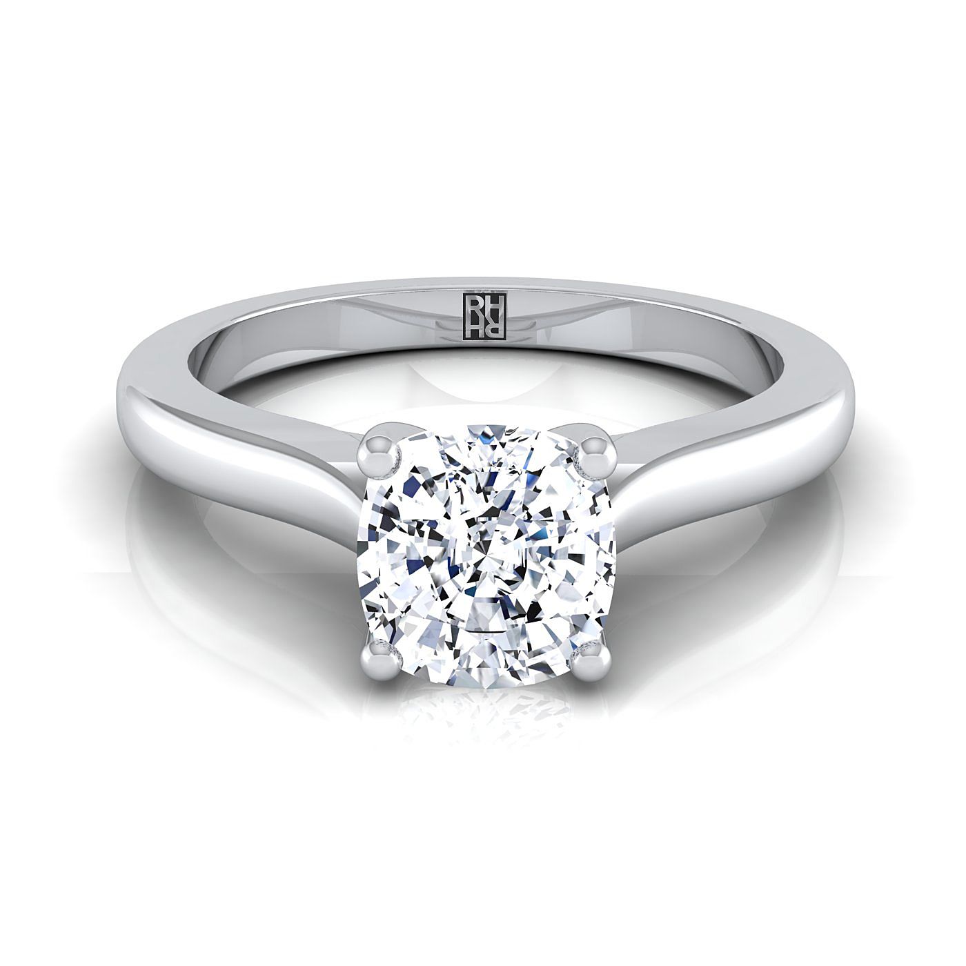 Comfort Fit Cathedral Solitaire Cushion, in 18K White Gold | RockHer