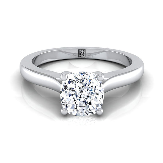 Comfort Fit Cathedral Solitaire Cushion, in 18K White Gold | RockHer
