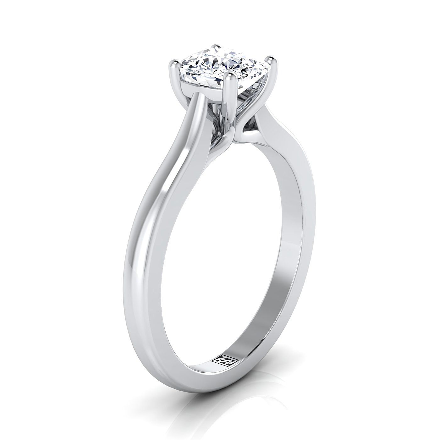 Comfort Fit Cathedral Solitaire Cushion, in 18K White Gold – side profile | RockHer
