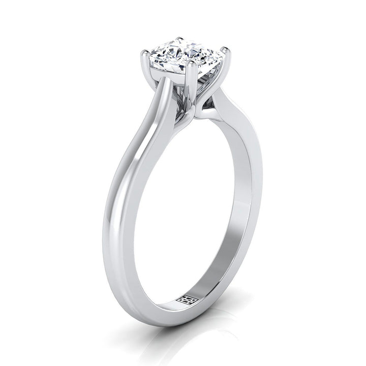 Comfort Fit Cathedral Solitaire Cushion, in 18K White Gold – side profile | RockHer