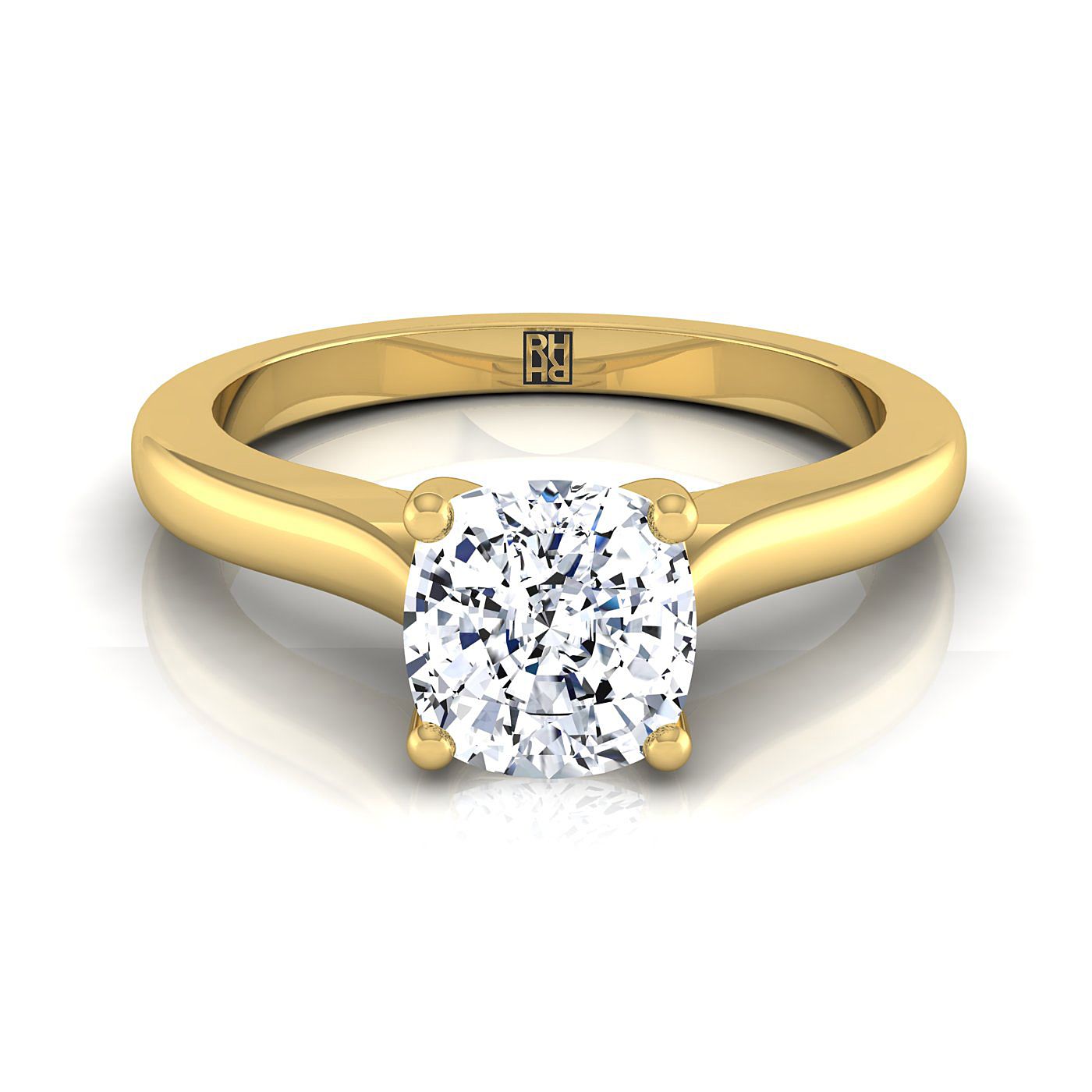Comfort Fit Cathedral Solitaire Cushion, in 18K Yellow Gold | RockHer
