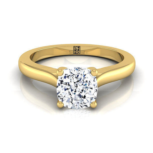 Comfort Fit Cathedral Solitaire Cushion, in 18K Yellow Gold | RockHer