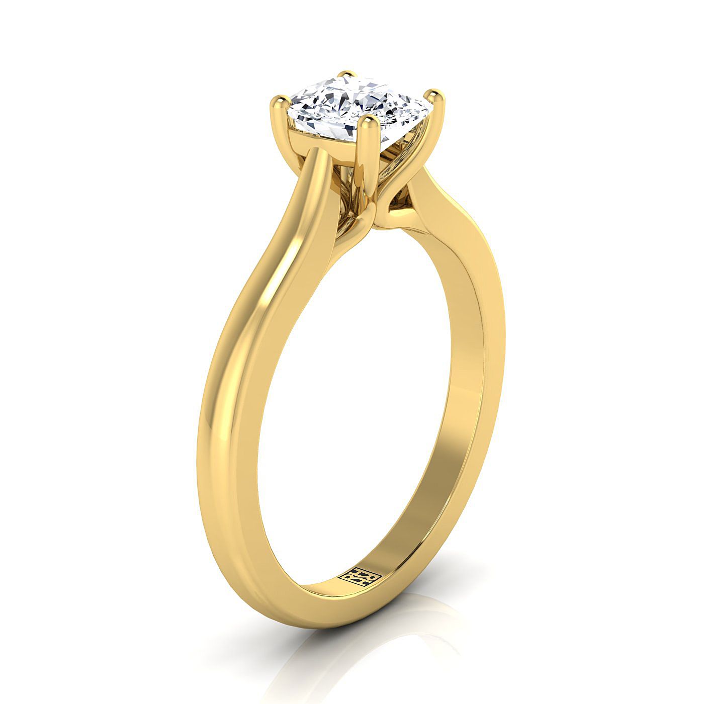 Comfort Fit Cathedral Solitaire Cushion, in 18K Yellow Gold – side profile | RockHer