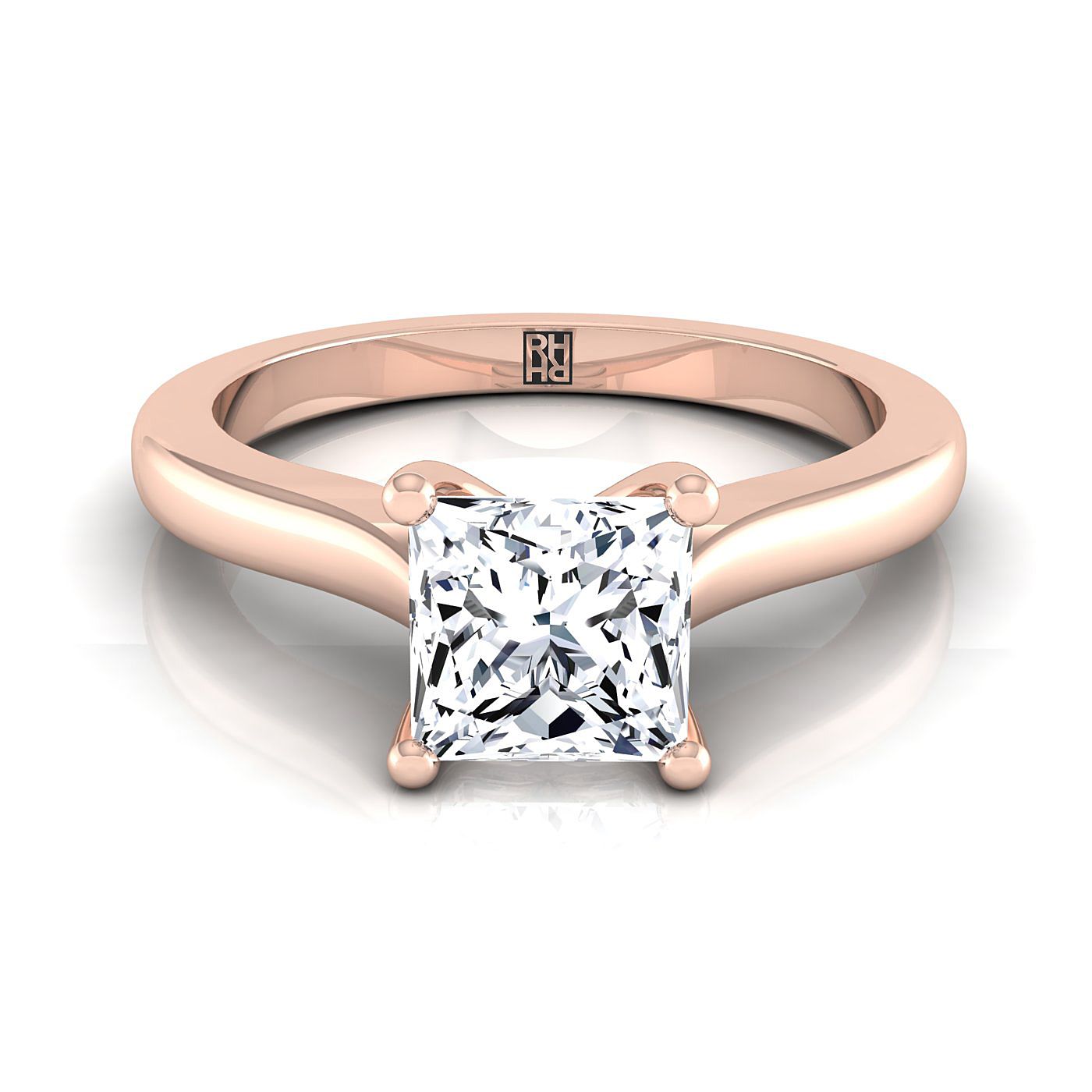 Comfort Fit Cathedral Solitaire Princess, in 14K Rose Gold | RockHer