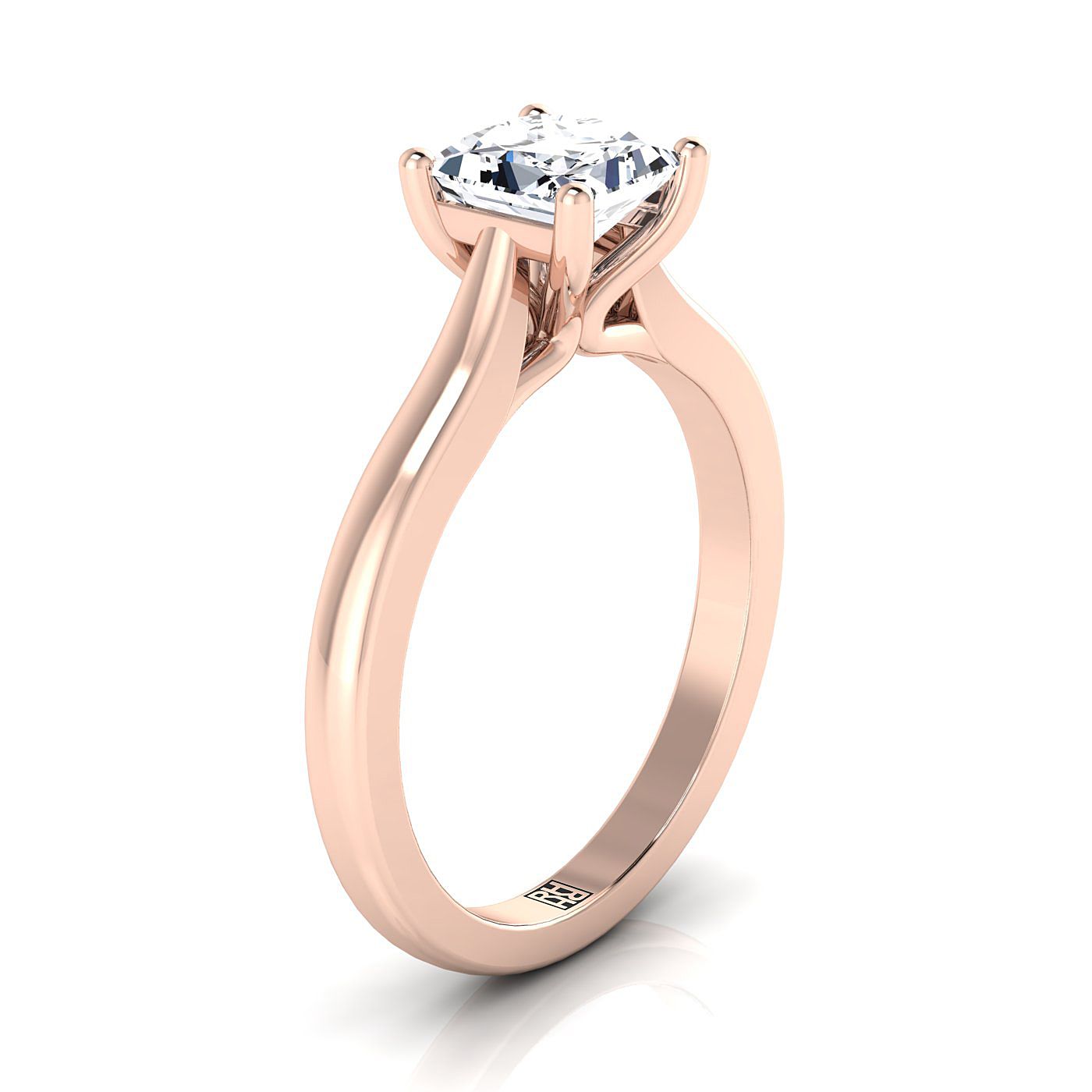 14K Rose Gold Princess Cut Comfort Fit Cathedral Solitaire Diamond Engagement Ring