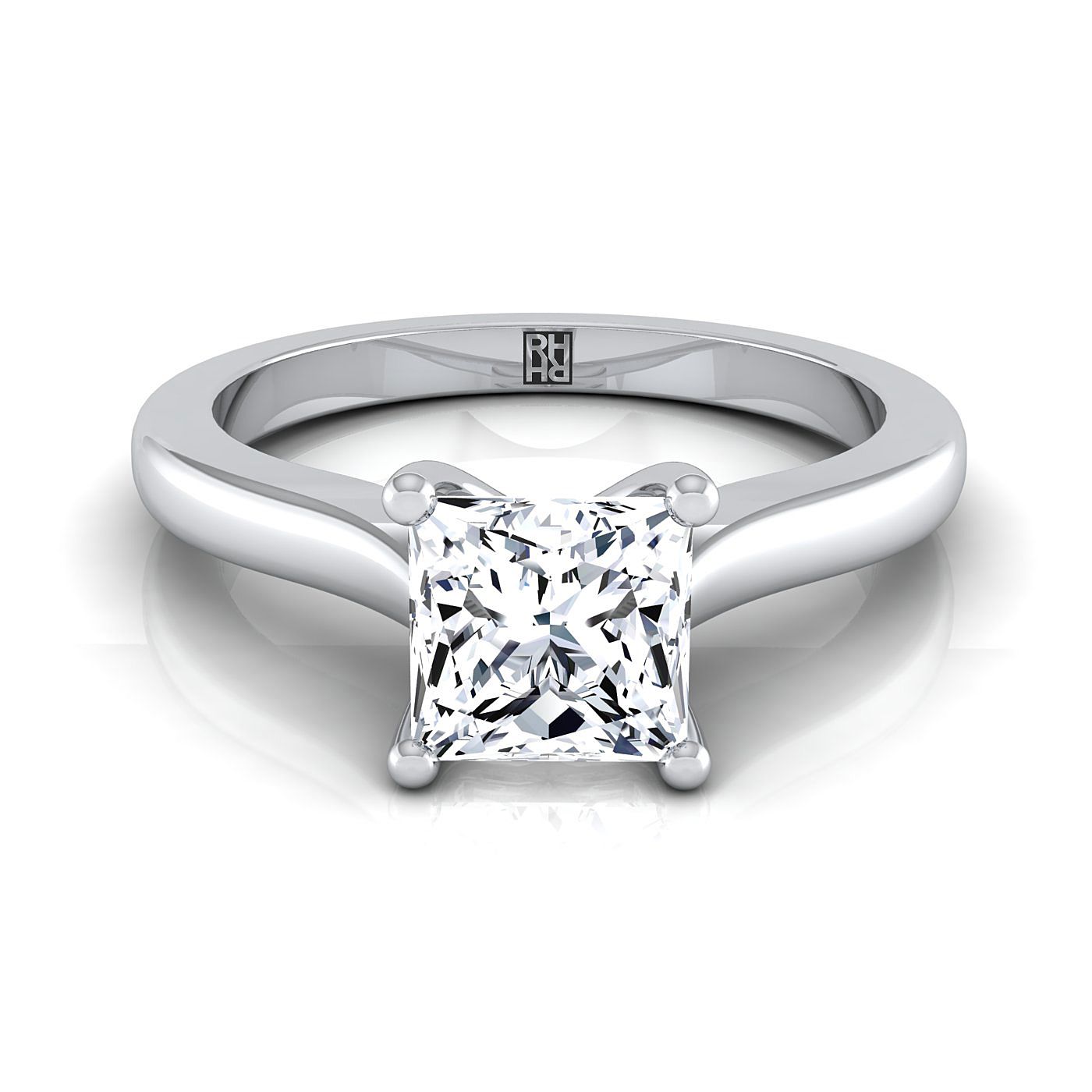 Comfort Fit Cathedral Solitaire Princess, in 18K White Gold | RockHer