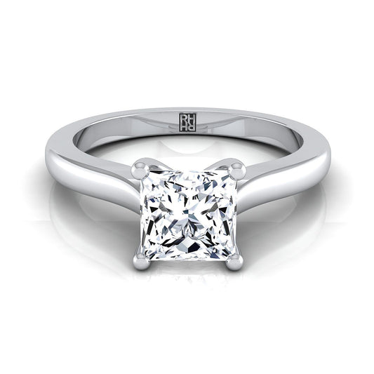 Comfort Fit Cathedral Solitaire Princess, in 18K White Gold | RockHer