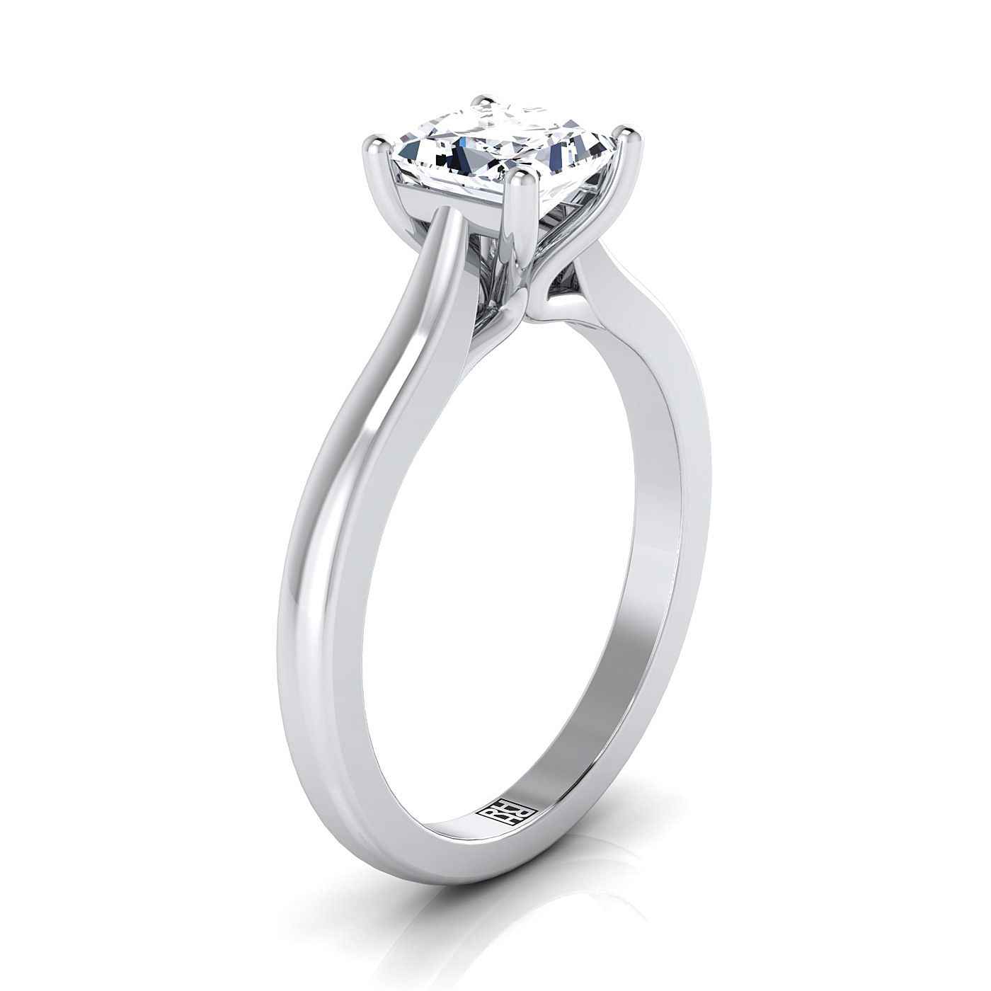 Comfort Fit Cathedral Solitaire Princess, in 18K White Gold – side profile | RockHer