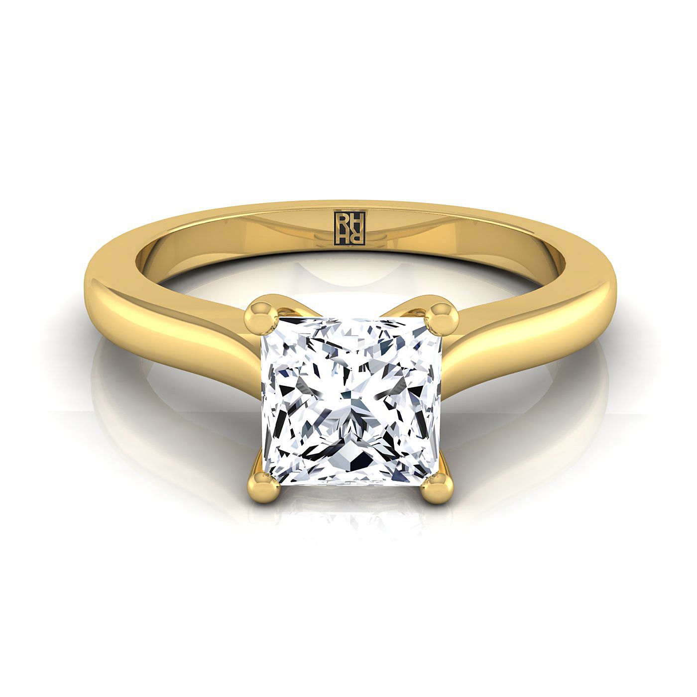 Comfort Fit Cathedral Solitaire Princess, in 18K Yellow Gold | RockHer