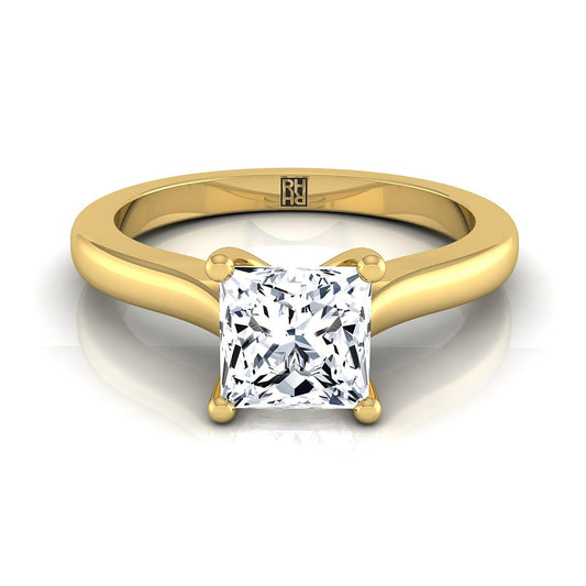 Comfort Fit Cathedral Solitaire Princess, in 18K Yellow Gold | RockHer