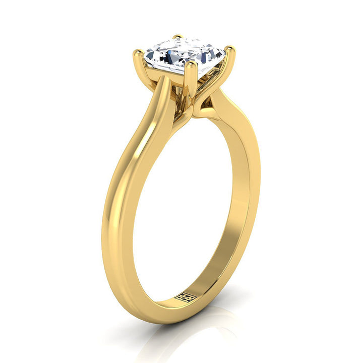 Comfort Fit Cathedral Solitaire Princess, in 18K Yellow Gold – side profile | RockHer