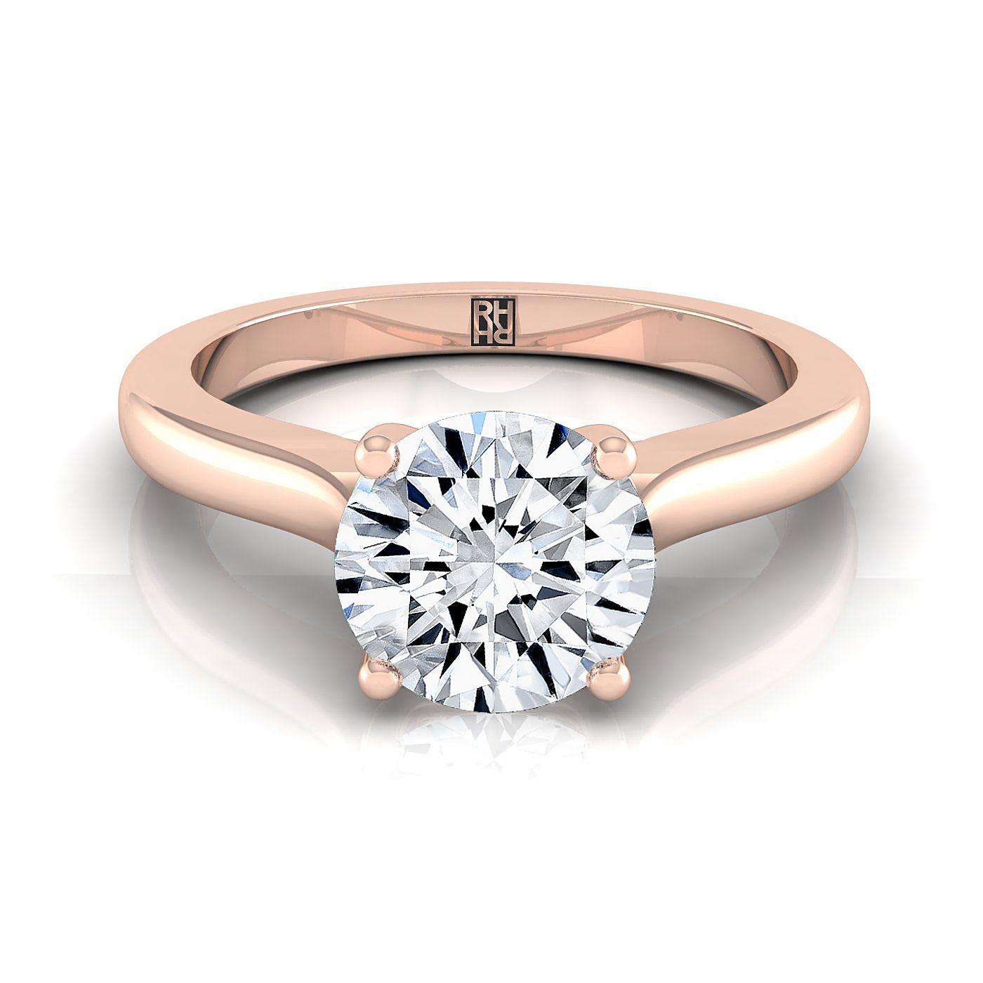 Round Brilliant, Comfort Fit Cathedral Solitaire, in 14K Rose Gold | RockHer