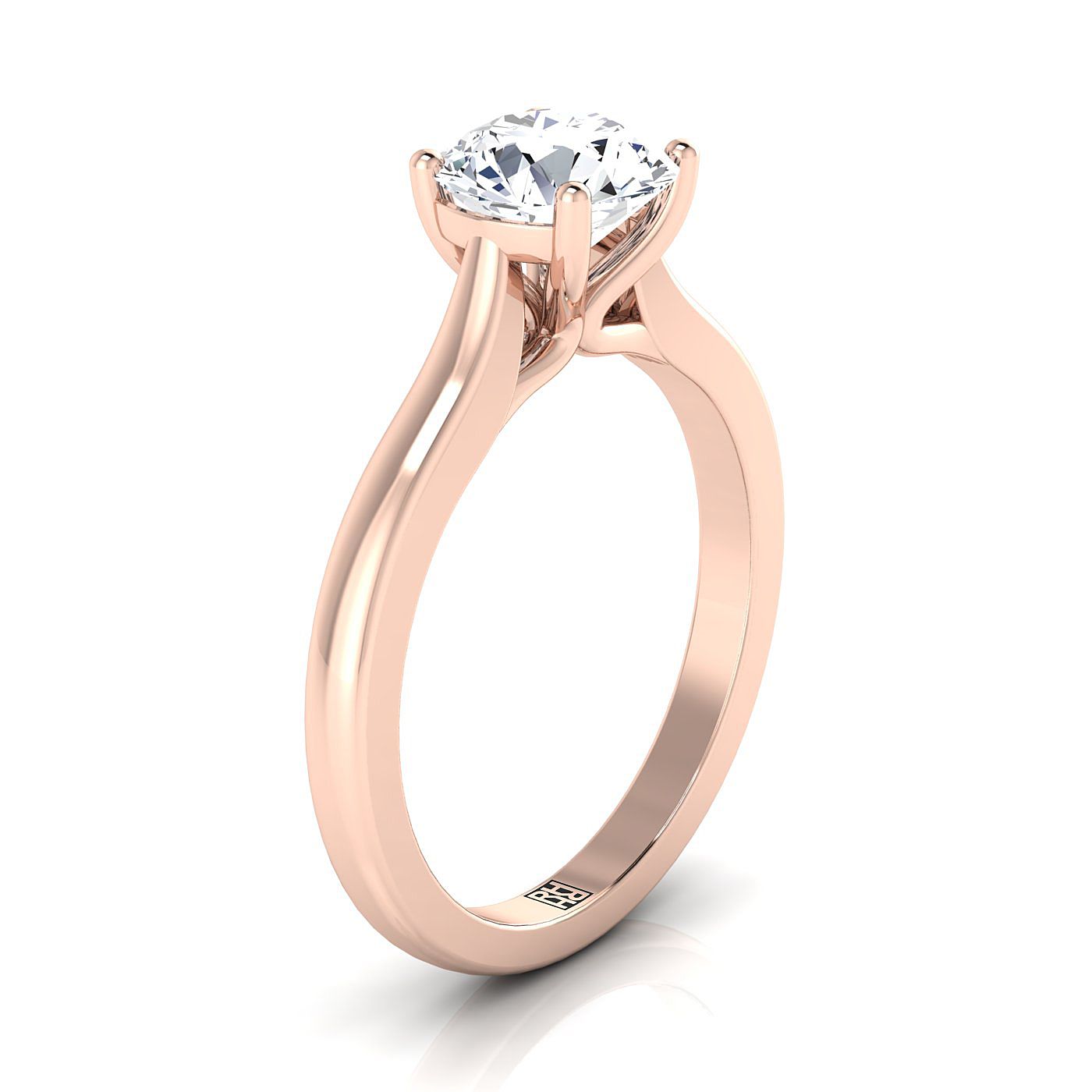 Round Brilliant, Comfort Fit Cathedral Solitaire, in 14K Rose Gold – side profile | RockHer