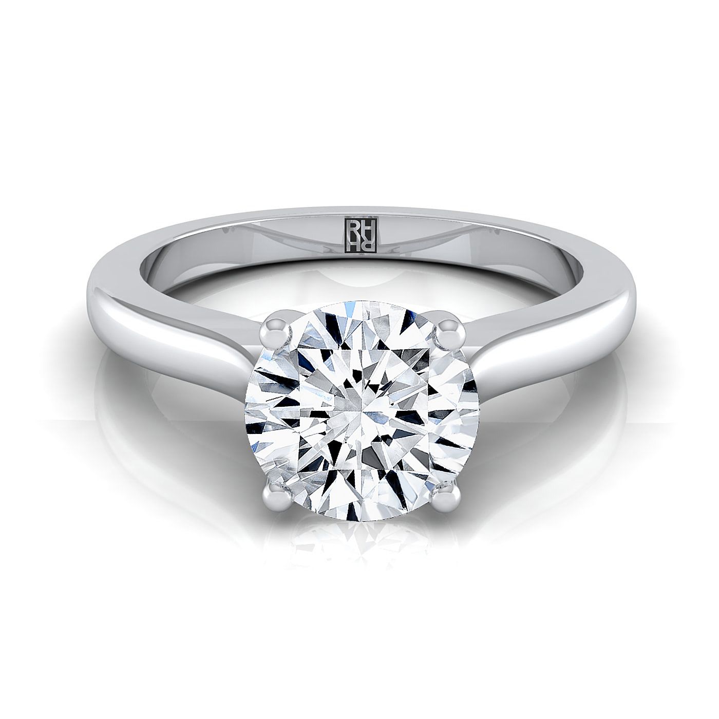 Round Brilliant, Comfort Fit Cathedral Solitaire, in 18K White Gold | RockHer