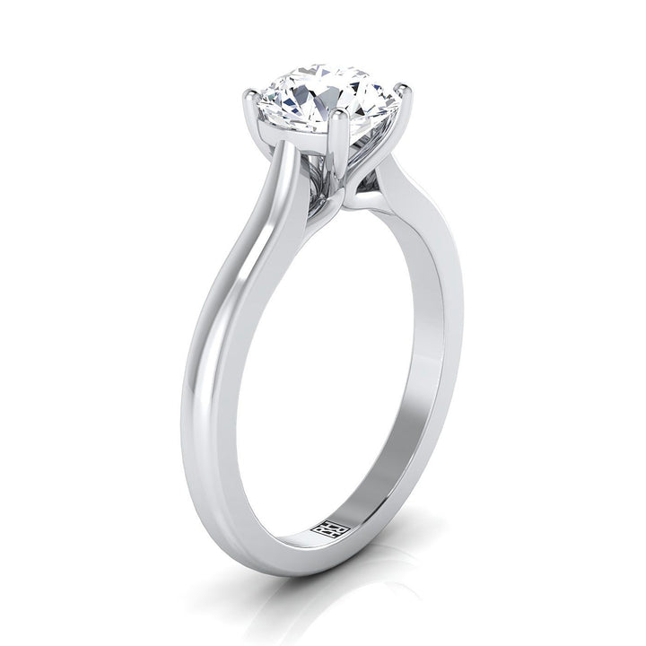 Round Brilliant, Comfort Fit Cathedral Solitaire, in Platinum – side profile | RockHer