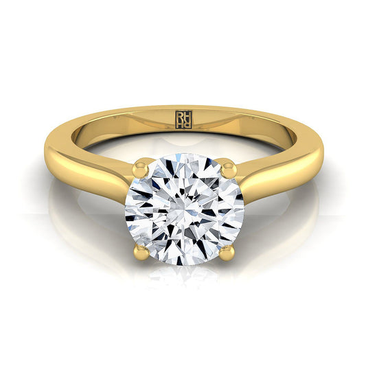 Round Brilliant, Comfort Fit Cathedral Solitaire, in 18K Yellow Gold | RockHer