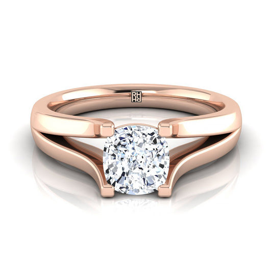 Modern Wide Split Shank Solitaire Cushion Engagement Ring Setting in 14K Rose Gold