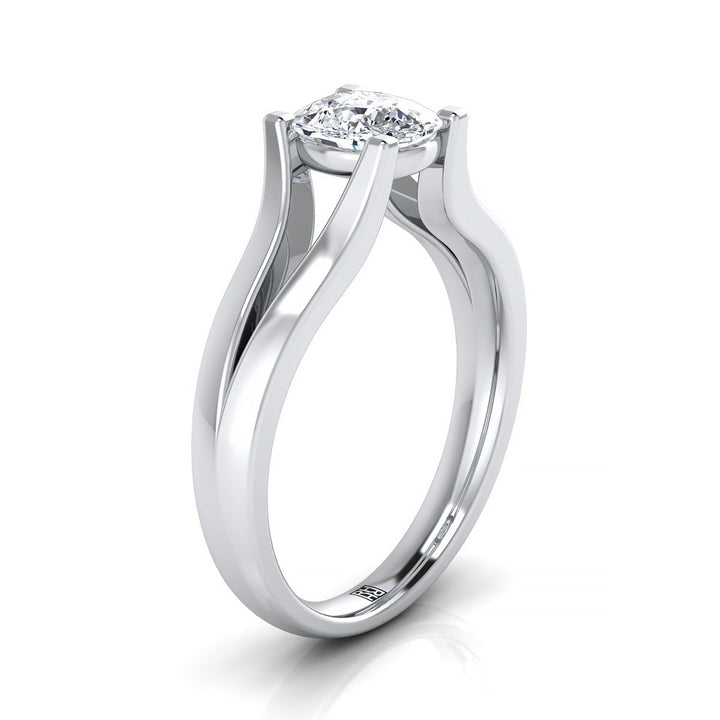 Modern Wide Split Shank Solitaire Cushion, in Platinum – side profile | RockHer