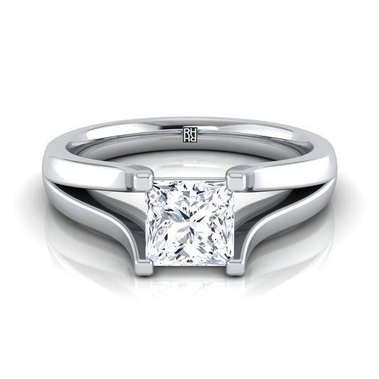14K White Gold Princess Cut Modern Split Shank Solitaire Engagement Ring