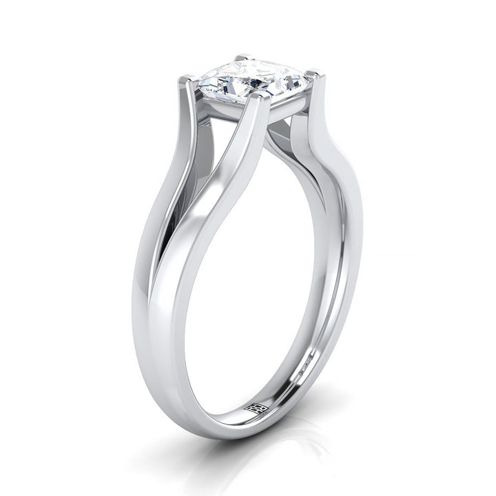 14K White Gold Princess Cut Modern Split Shank Solitaire Engagement Ring