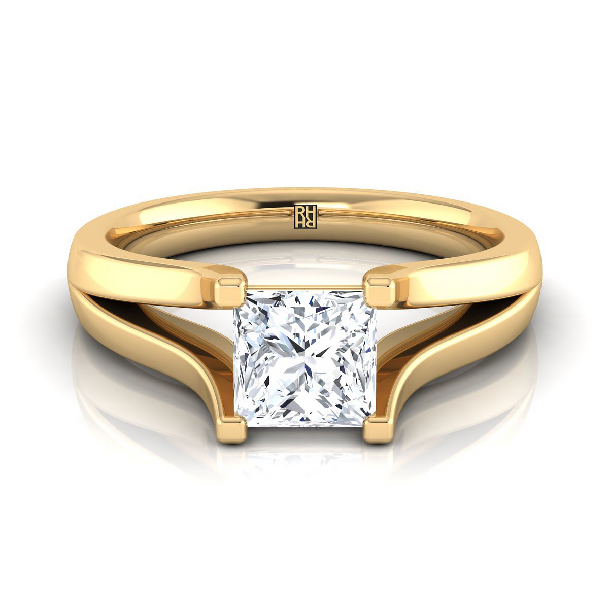Modern Wide Split Shank Solitaire Princess, in 18K Yellow Gold | RockHer